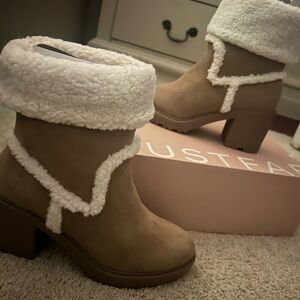 JustFab Tan and White Winter Boots